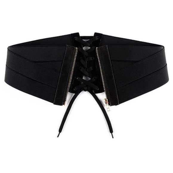 Womens Elastic Wide Band Wrap Cinch Retro High Waist Lace-Up Tie PU Leather Cors main image 4